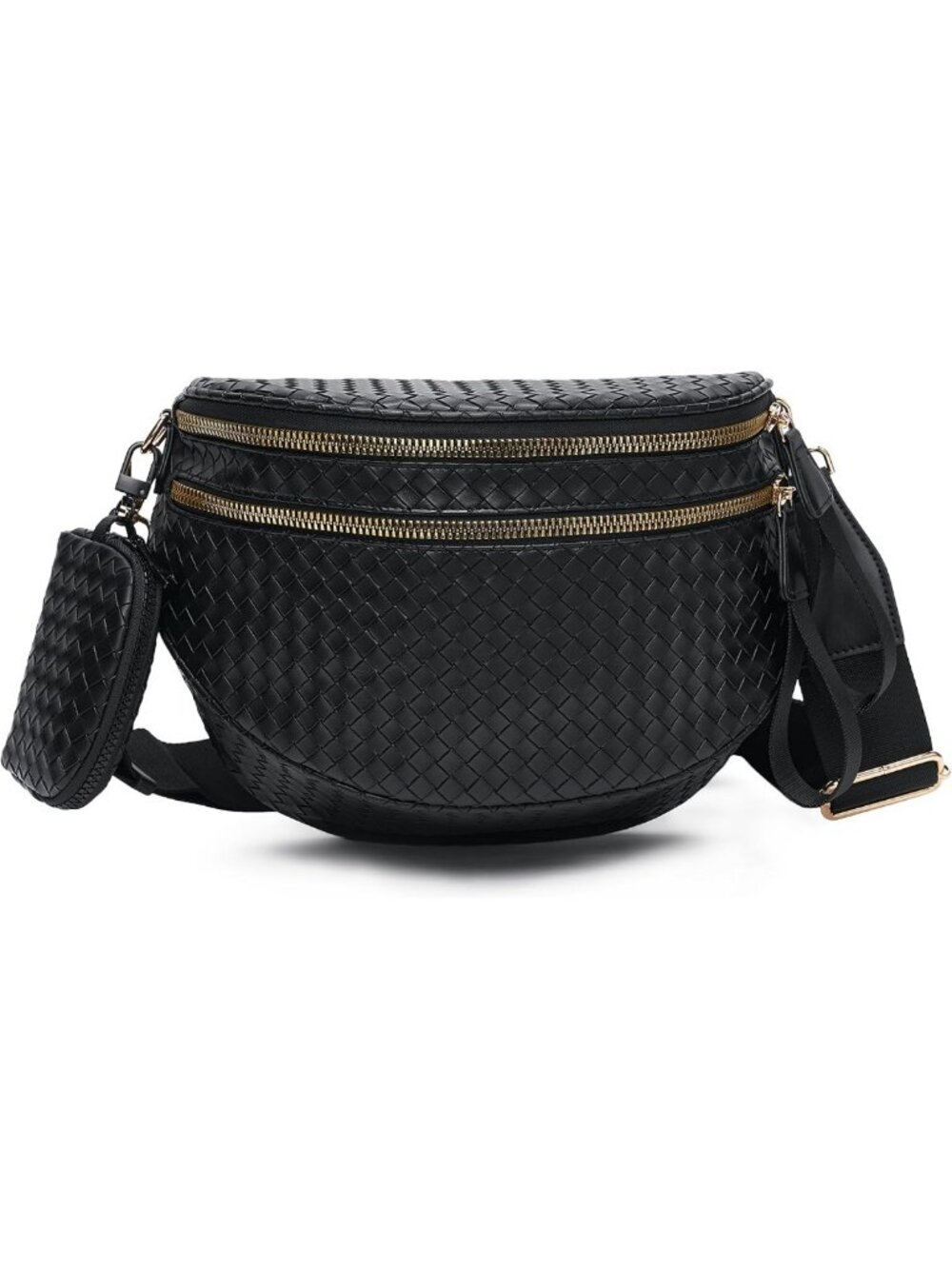 Stylish Woven Vegan Leather Fanny Pack, Crossbody Bum Bag with Coin Purse